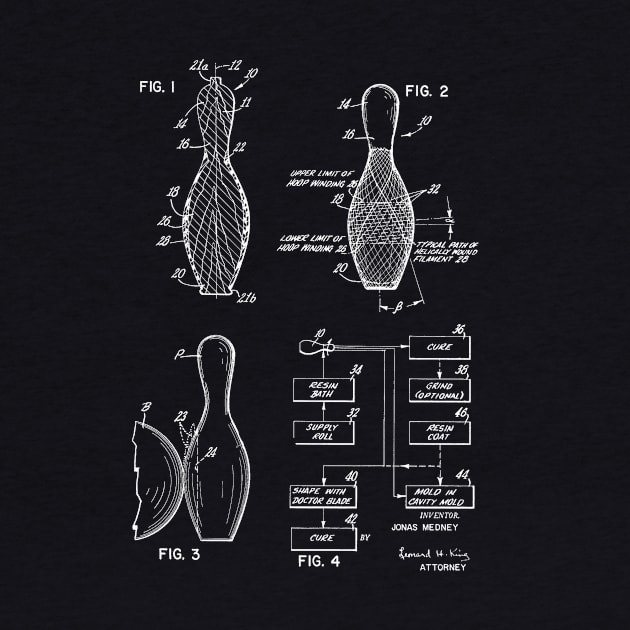 Bowling Pin Vintage Patent Hand Drawing by TheYoungDesigns